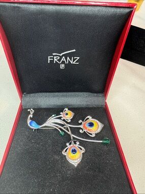 Franz Multicolor Peacock Feather Enamel Brooch